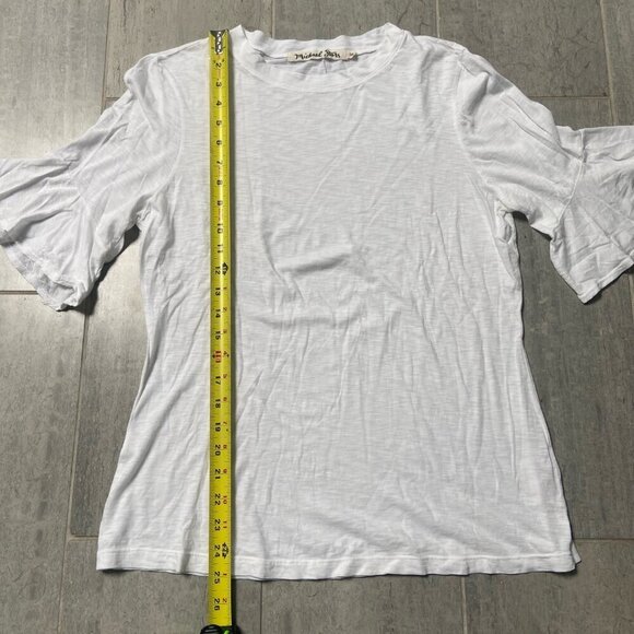 Michael Stars Ava Flutter Ruffle Sleeve 100% Supima Cotton T-Shirt Tee White OS - Picture 4 of 9
